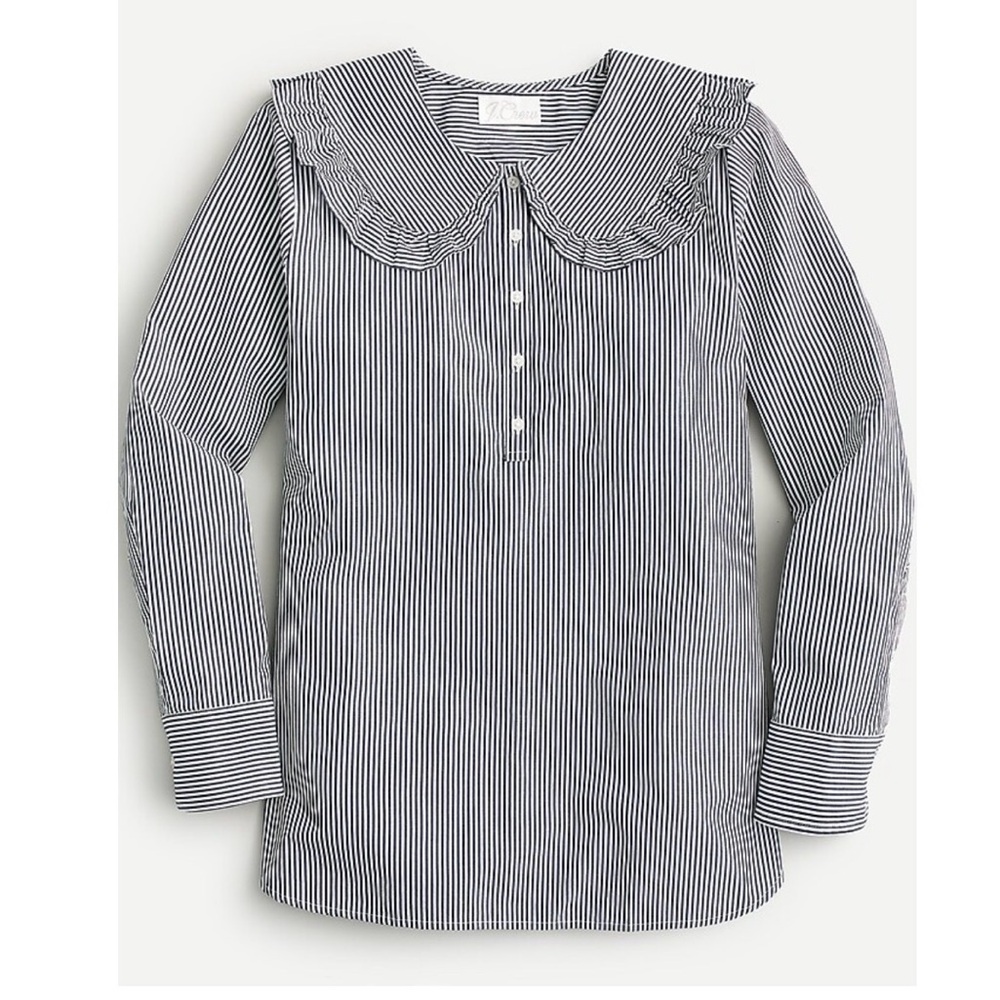 J crew Oversized ruffle-collar shirt in stripe - Picture 2 of 4